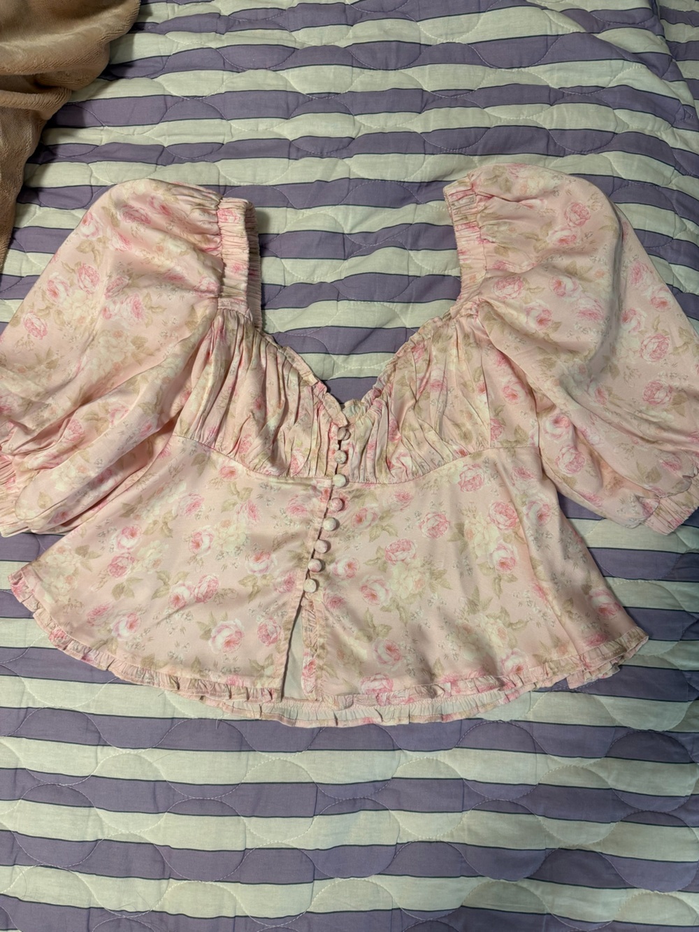 For Love & Lemons Rhoda Pink Floral Puff Sleeve Blouse M